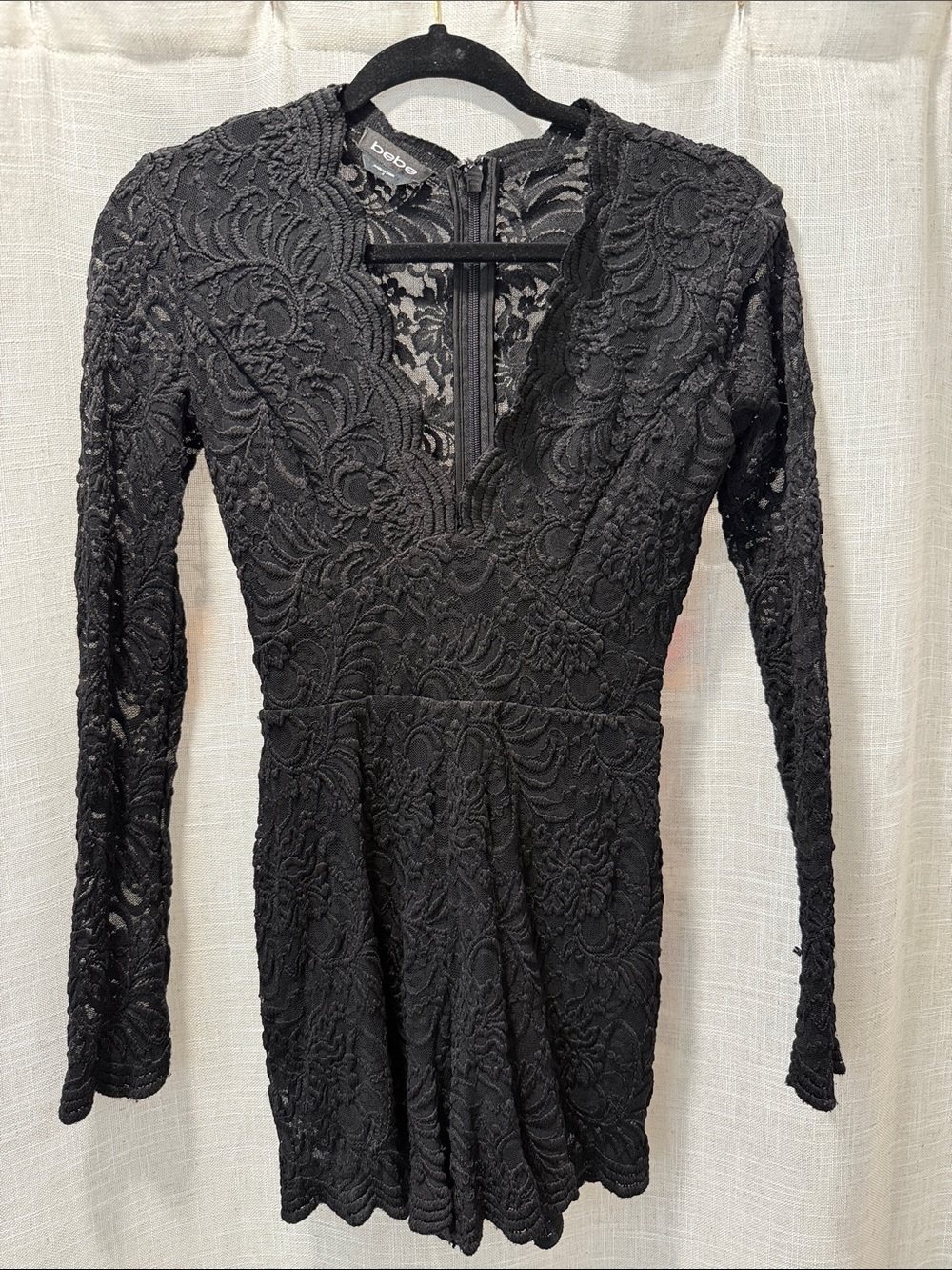 bebe Black Lace Long-Sleeve V-Neck Romper